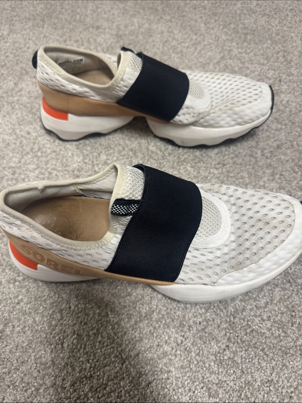 Sorel Women's White Mesh Slip-On Sneakers with Black Strap and Tan Heel - Picture 5 of 7